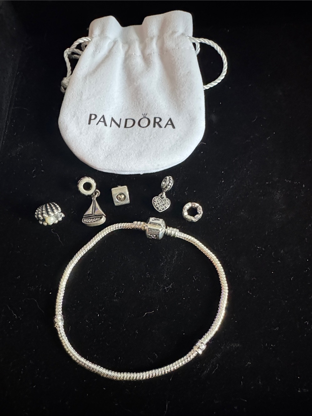 Pandora Silver Charm Bracelet with Assorted Silver Charms bundle